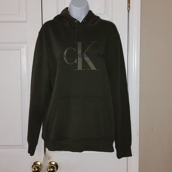 Calvin Klein Jeans Olive Army Green Hoodie Sweatshirt Sz M - Picture 1 of 5